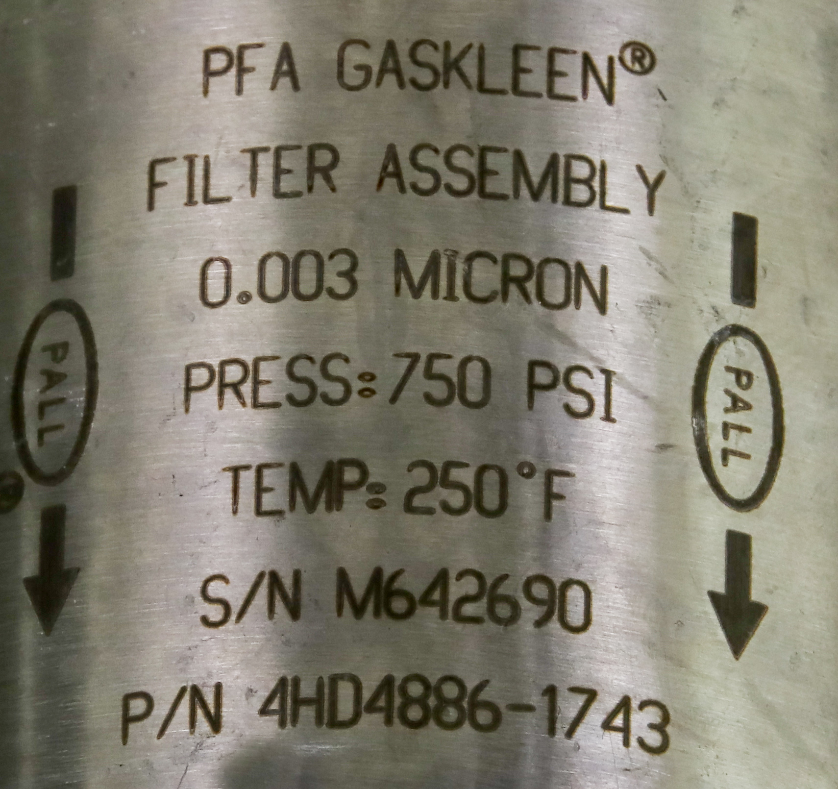 ㊂ 11594 PALL PFA GASKLEEN FILTER ASSEMBLY, 0.003 MICRON 4HD4886-1743